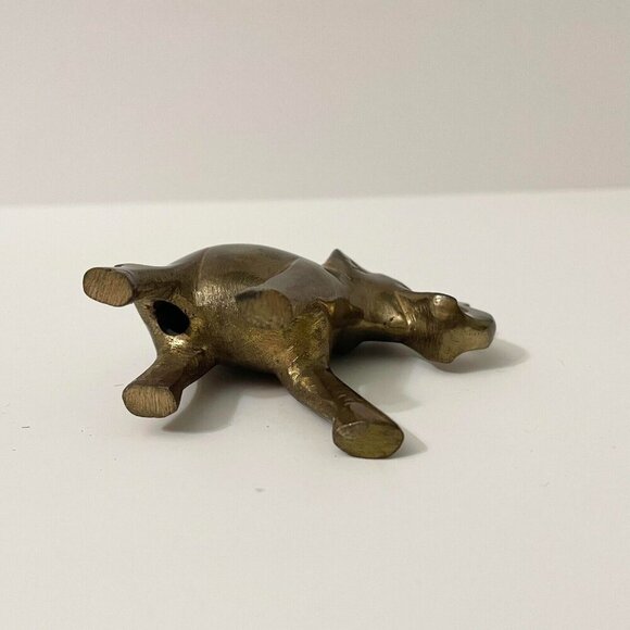 Vintage Brass Elephant Figure 3 Inch Long Trunk Up Figurine - Picture 11 of 16